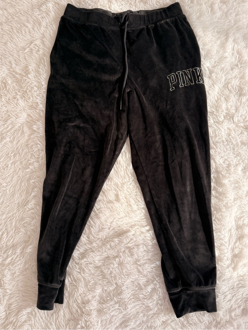 PINK Victoria's Secret Black Velour Joggers with Logo